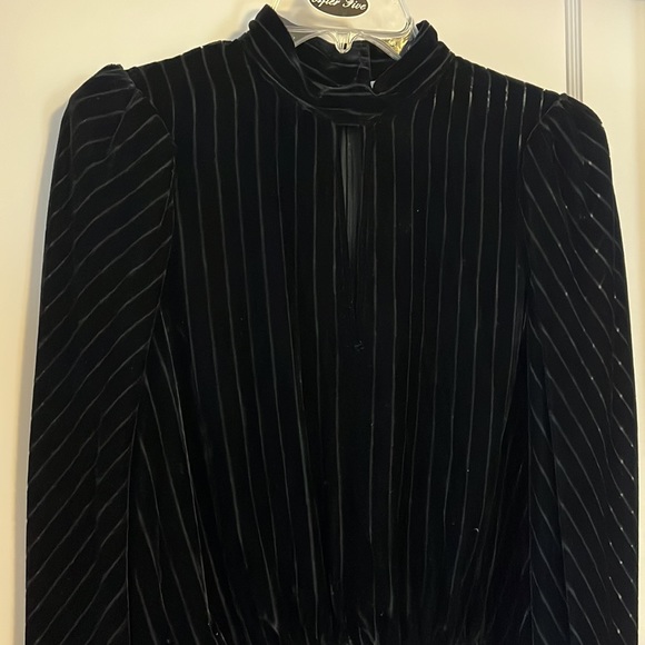 FRAME Black Velvet Smocked Waist Striped Top (Size M) - Picture 5 of 6